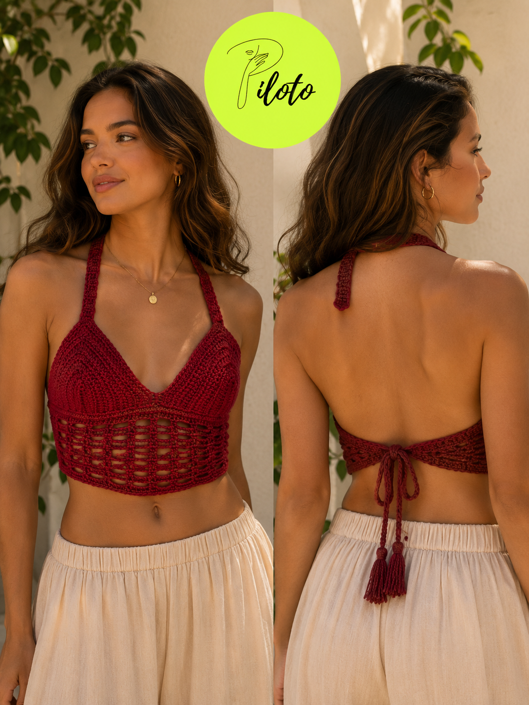 Burgundy Crochet Halter Bralette