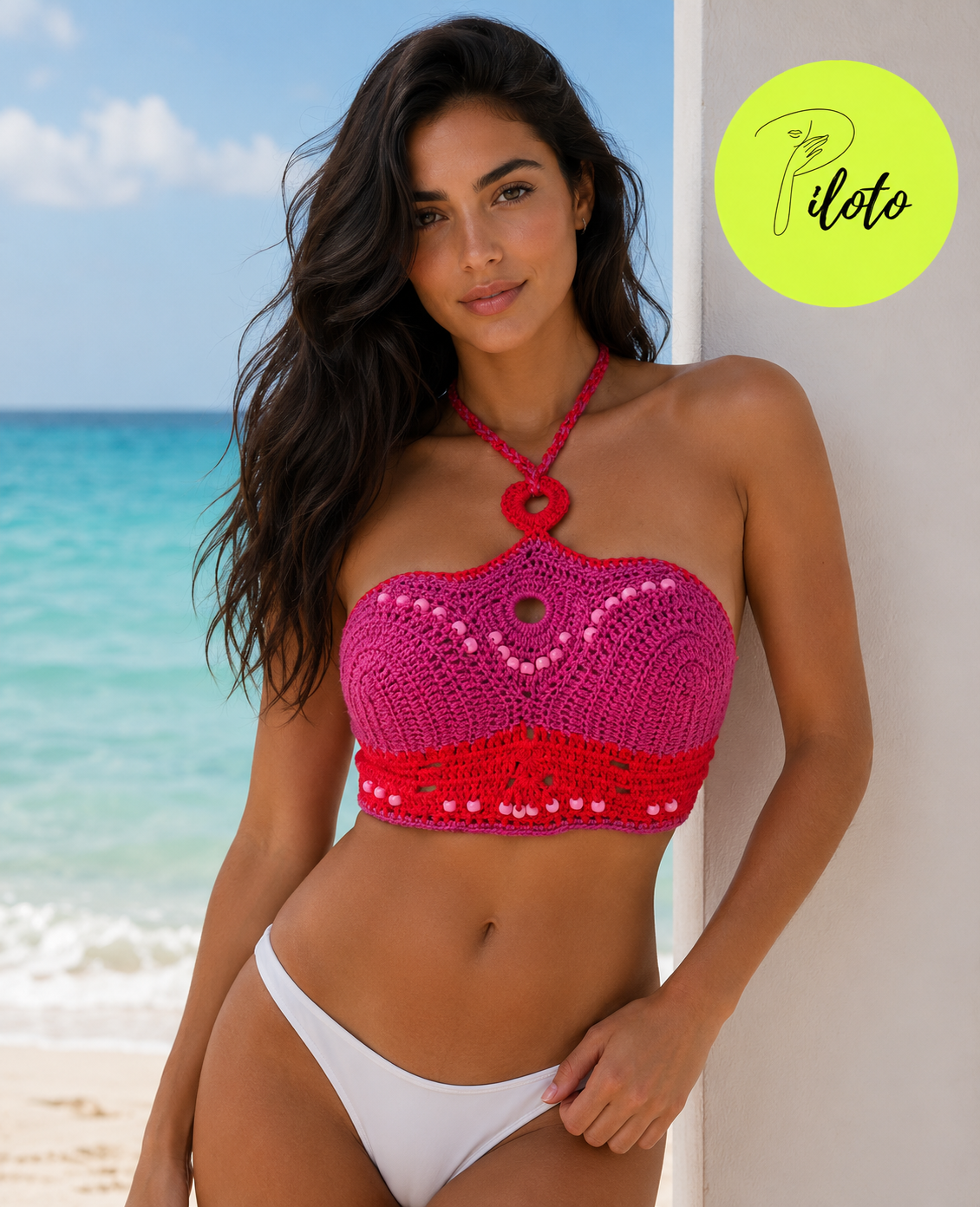 Pink & Red Crochet Halter Top