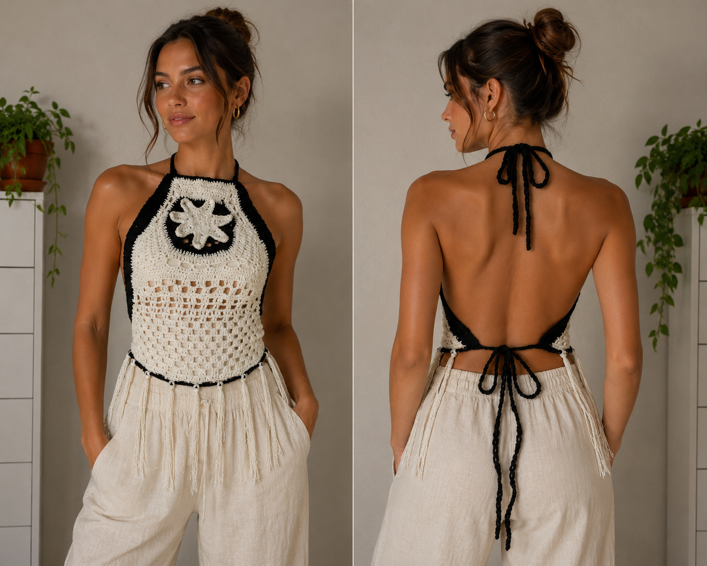 Black & White Crochet Halter Top